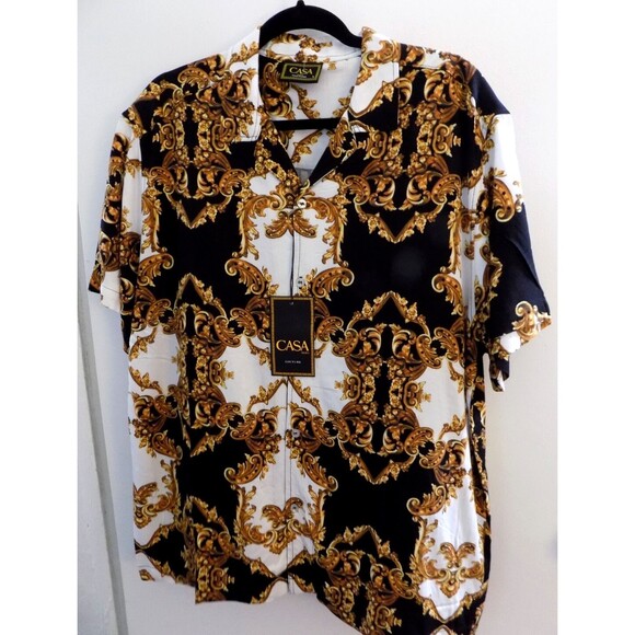 NEW CASA MODA Couture Baroque Gold Italian Designer Style Men Shirt Size L - Picture 1 of 7